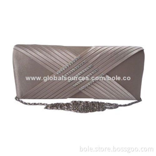 Evening Bag for Ladies, Made of Satin in Champagne Color